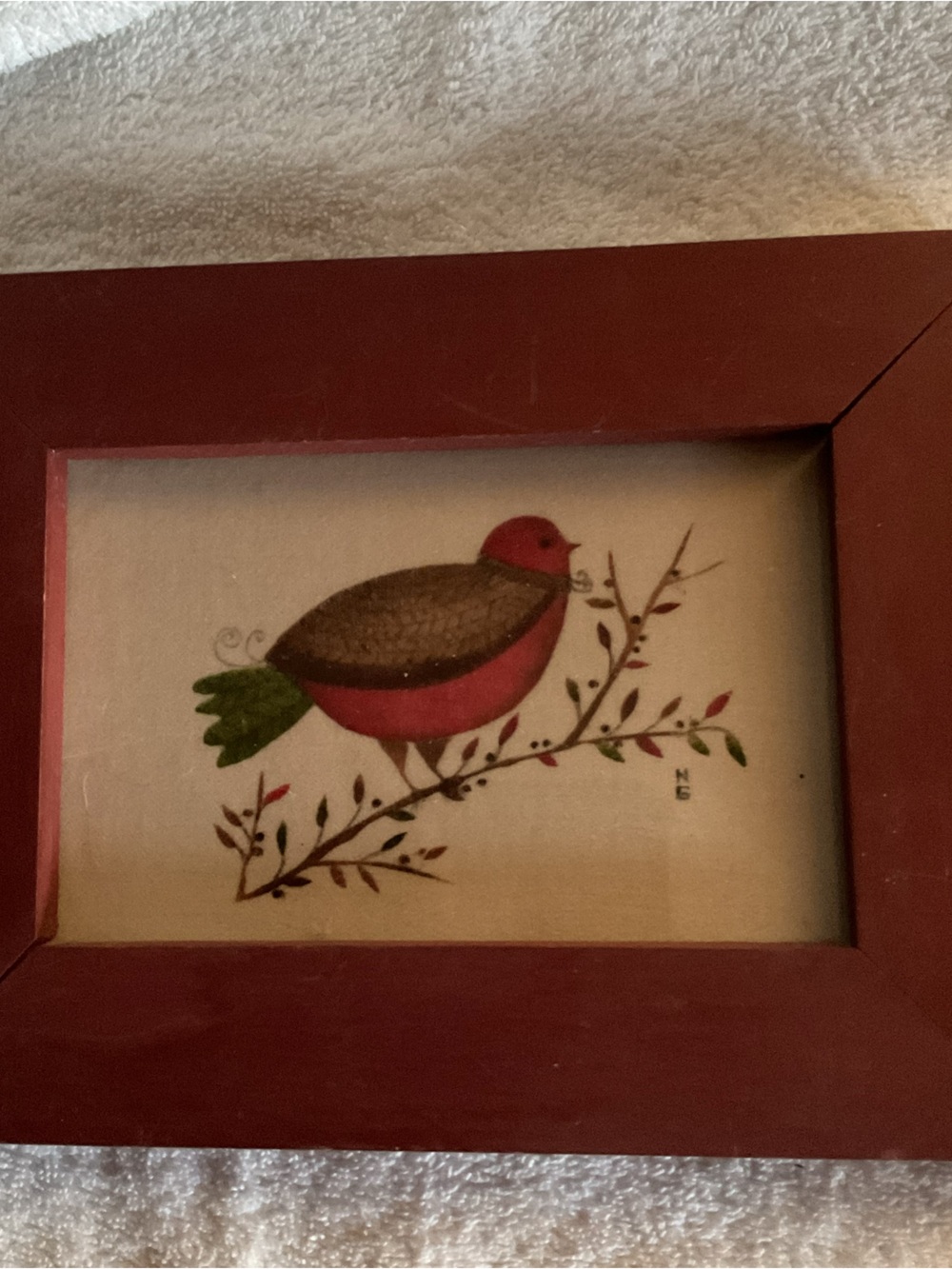 Red Folk Art Bird Framed Print